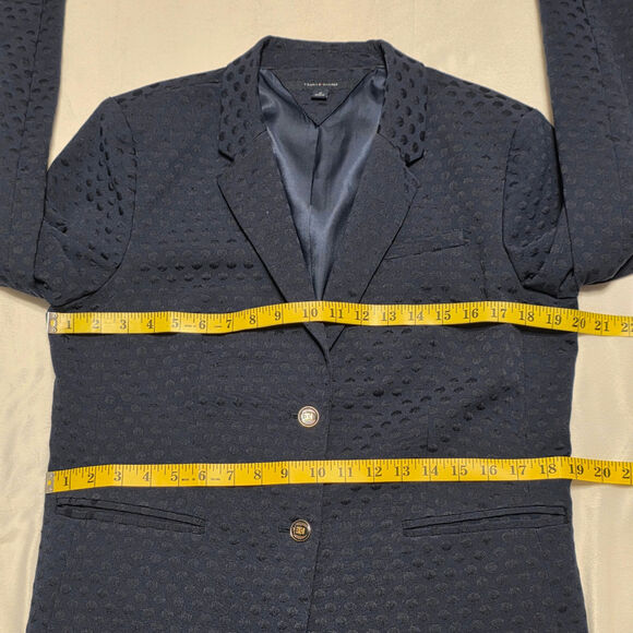 Tommy Hilfiger Textured Polka Dot Pockets Dress Blazer, Navy Blue, Size 12 - Picture 7 of 8